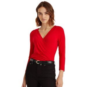 Lauren Ralph Lauren
Ruched Faux-Wrap Top, Red.